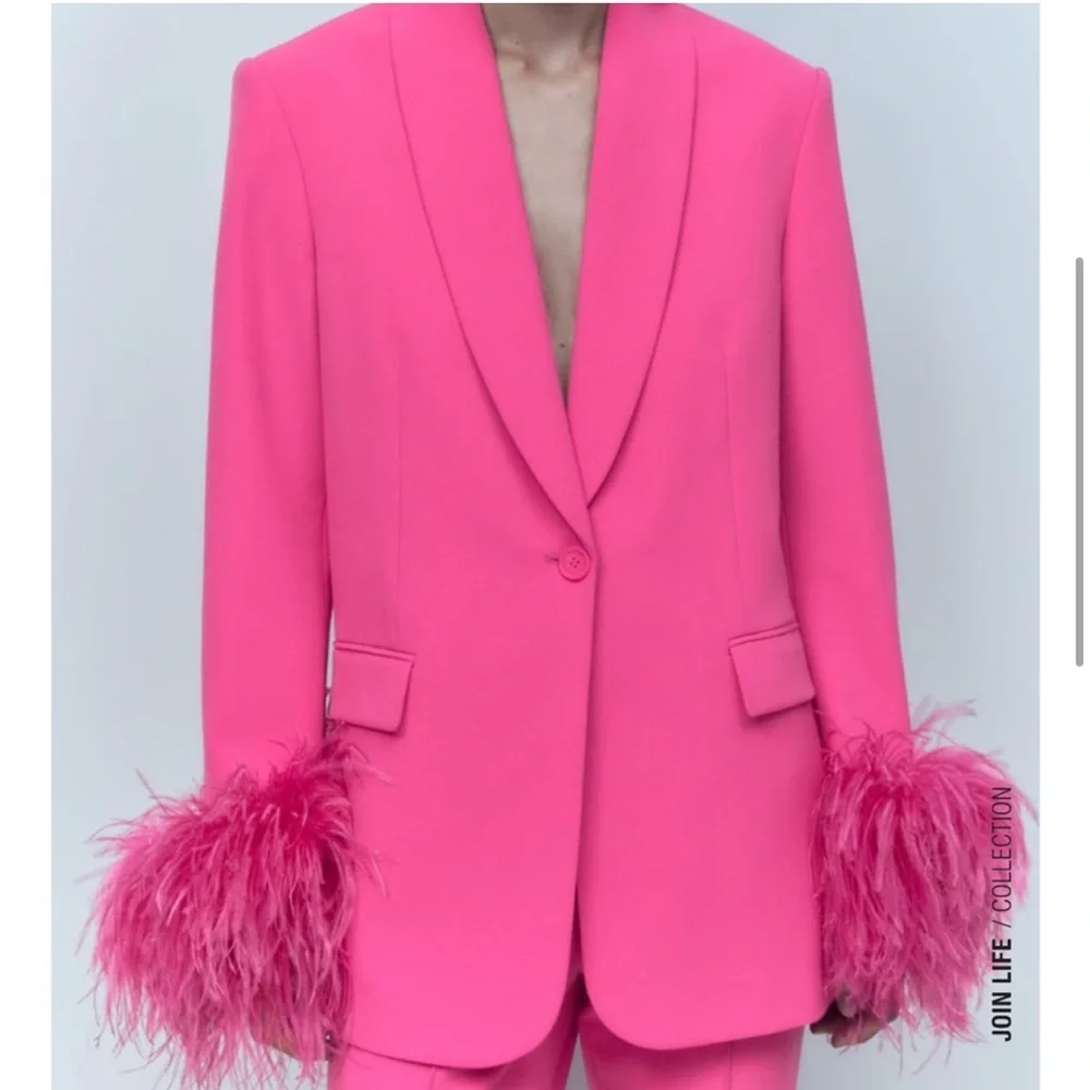 Bloggers Fav!!! NWT ZARA Straight Cut Feather Blazer - Picture 11 of 16